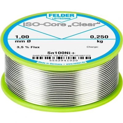 Afbeelding van Felder ISO Core Clear Sn100Ni+ Soldeertin, loodvrij Spoel Sn99,25Cu0,7Ni0,05 0.250 kg 1 mm