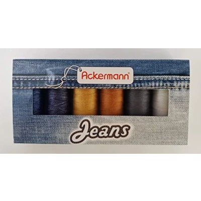 Afbeelding van Ackermann® Naaigarenset, maat 80, voor jeans, 6 x 150 m