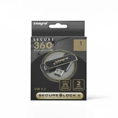 Afbeelding van Integral 1TB Secure 360 Encrypted USB 3.0 flash drive 1024 GB Type A 3.2 Gen 1 (3.1 1) Zwart, Goud