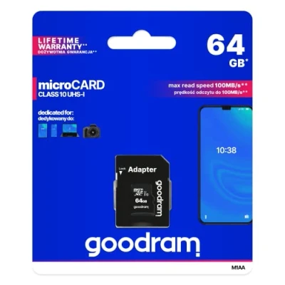 Afbeelding van Micro SD Kaart GoodRam M1AA Zwart MicroSD 32GB cl. 10 UHS I + Adapter MicroSDHC