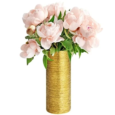 Afbeelding van Belle Vous Goud Geëtste Keramische Bloemen en Planten Vaas 9,4 x 29,5 cm Decoratief Kopstuk Voor in Huis, Tafel, Huwelijk, Kerstmis Kantoor Decor Vrienden