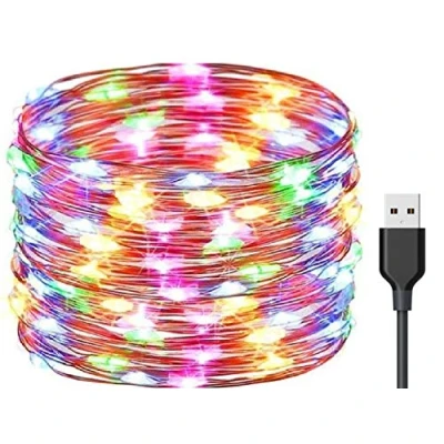 Afbeelding van Exporee Led lichtsnoer, 20 m, led, 200 leds, USB, stroomvoorziening waterdicht, fee koperdraadverlichting voor hek, terras, tuin, boom, kerstfeest, bruiloft, kleurrijk