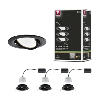 Image de Paulmann 94472 kit de 3 spots encastrés LED Nova Coin orientables blanc chaud gradable sur niveaux rond incl. 3x6,5 watts projecteurs Noir mat spot alu lampe encastrée 2700 K