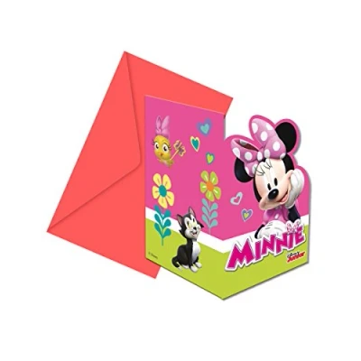 Afbeelding van Uitnodiging Minnie Mouse roze lime 6 stuks