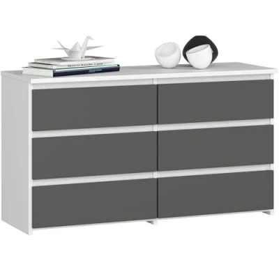 Afbeelding van AKORD Commode CL 100 met 6 laden, functioneel, voor woonkamer, slaapkamer, duurzaam, ABS rand, 35 x 57 cm, wit en grafietgrijs