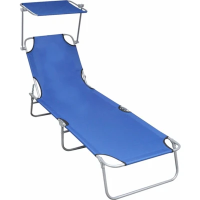 Afbeelding van Ligbed inklapbaar met luifel aluminium blauw