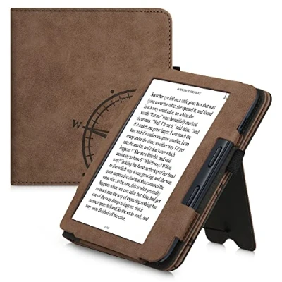 Afbeelding van kwmobile flip cover geschikt voor Kobo Libra 2 Case met magnetische sluiting Hoes e reader in bruin Vintage Kompas design