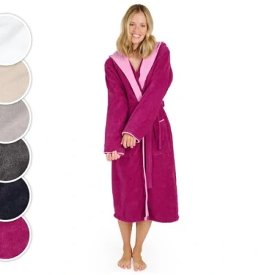 Afbeelding van Blumtal Badjas Katoen Dames Katoenen Zachte Met Capuchon Fluweelzachte Badstof Oeko TEX® Gecertficeerd Fuchsia Maat XL
