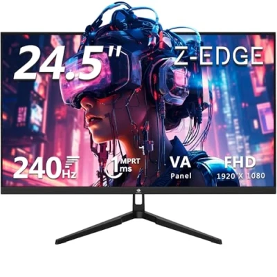 Afbeelding van Z Edge pc monitor 24,5 inch, 240 Hz, 1 ms, FreeSync, FHD (1920 x 1080), gaming monitor, ultradunne lunette, 5000:1, verstelbare helling, 2 HDMI2.0 &amp; DP1.4, VA, RGB licht, VESA 100 mm (DP kabel