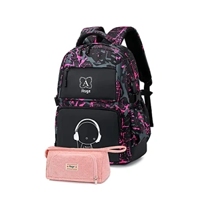 Image de Asge Sac a dos Scolaire Grand Ecole Garcon Trousse Lycee Cartable Garçon Primaire Camouflage Enfant Lumineux Ado Fille Cadeau 8 10 12 14 Ans De, Rose1, M, à
