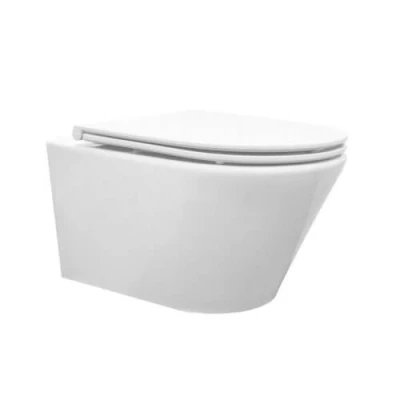 Afbeelding van Vesta rimless wandcloset Tornado flush met nano coating glans wit Flatline toiletzitting softclose