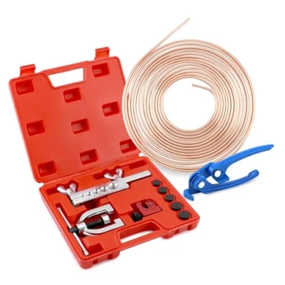 Afbeelding van QWORK® Loopapparatuur voor remleidingen, universele set hydraulische remsystemen, 7,62 m remleiding van koperlegering, adapter meerdere maten + buigmachine
