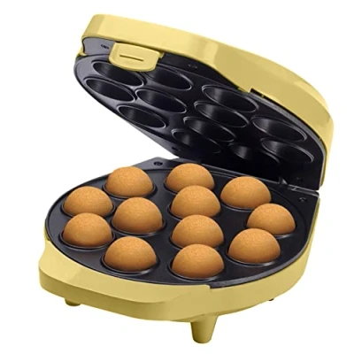 Afbeelding van Bestron Cake Pop Maker, Wafelijzer voor 12 Pops, inclusief Butler, Stokjes &amp; Vork, met antiaanbaklaag indicatielampje, 700W, kleur: geel