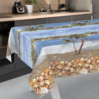 Afbeelding van ANRO Afwasbaar tafelzeil, tuintafelkleed, voor buiten, binnen, 240 x 140 cm, met snijrand, vakantie