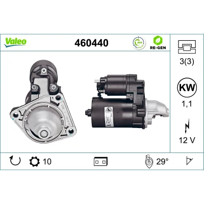 Afbeelding van VALEO 460440 Startmotor 12 1,1 10 FORD: FIESTA 6, 5, Focus Mk1 Hatchback, VOLVO: V50, S40 II, C30, MAZDA: 2 121 III Hatchback