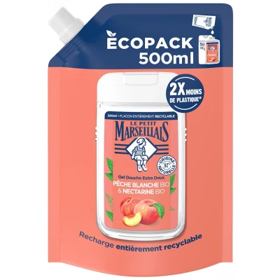 Afbeelding van Le Petit Marseillais Extra Milde Douchegel Witte Perzik en Biologische Nectarine Eco Refill 500 ml