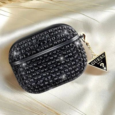 Afbeelding van Guess Rhinestones Triangle Logo Airpods Case Apple Pro Zwart
