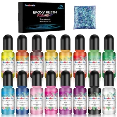 Afbeelding van Kleurstof epoxyhars, 16 kleuren, vloeibaar, kleurconcentraat, kunsthars, sieraden, schilderen, handwerk, creatieve vrije tijd (10 ml)