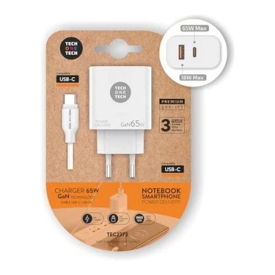 Afbeelding van Wandlader + USB Kabel C Tech One TEC2273 Wit 65 W