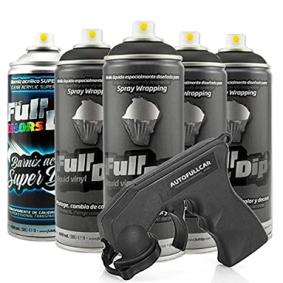 Afbeelding van AutoFullCar Set van 4 vloeibare vinylsprays, Full Dip, glanzend zwart