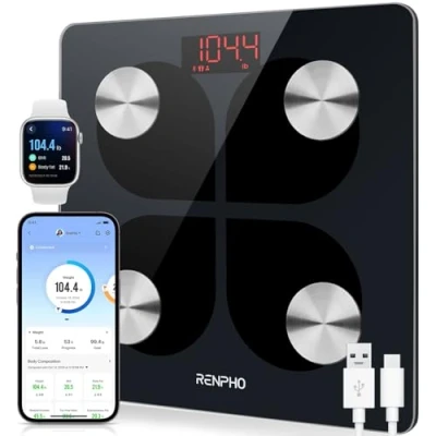 Afbeelding van RENPHO USB Oplaadbare Bluetooth lichaamsvetweegschaal, Hoge Precisie Digitale Badkamerweegschaal Smart BMI schaal Lichaamssamenstelling Monitor met Smartphone app