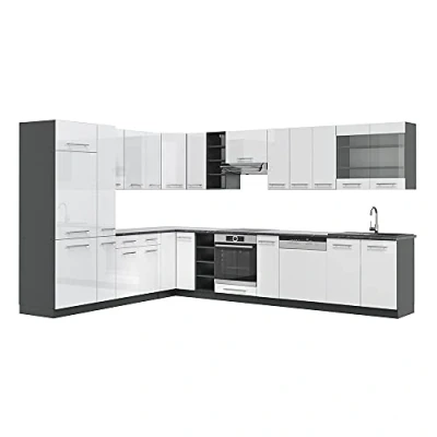 Afbeelding van Vicco Fame Line Hoekkeuken 257 x 60 cm , WB Antraciet Wit hoogglans/antraciet