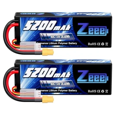 Afbeelding van Zeee 2s lipo accu 5200 mAh 7,4 V 80 C RC accu, met XT60 stekker, voor Evader BX Auto Truck LKW Truggy Hobby (2 pakketten)