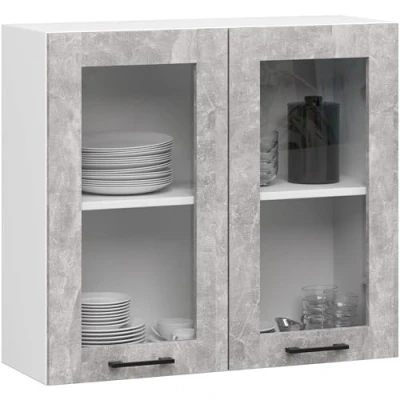 Afbeelding van Vitrinekast, Keukenkast modulaire OLIWIA W80 H720 met 2 Deuren / Hangkast Bovenkast AKORD Furniture Factory Wit Beton Grijs 80 x 72 30 cm