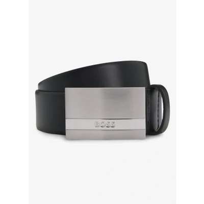 Afbeelding van HUGO BOSS heren Baxton riem van leer in de kleur Zwart, maat: 110 cm