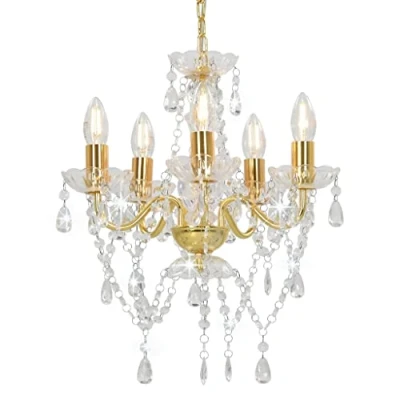 Image de vidaXL Lustre avec perles de cristal Doré Rond 5 x E14