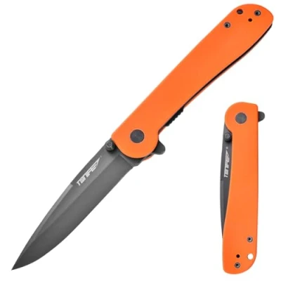 Afbeelding van TONIFE Guiding Star klapmes met zakclip, antislip EDC mes, 8Cr14MoV lemmet en G10 handvat voor outdoor campingmes (oranje + titaniumgrijs)