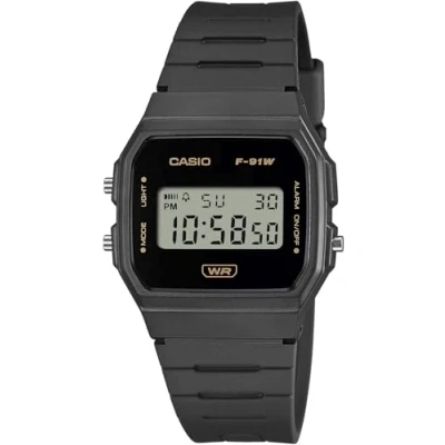 Image de Casio Montre à quartz numérique unisexe avec bracelet en plastique F 91WB 8AEF, Noir, Minimaliste