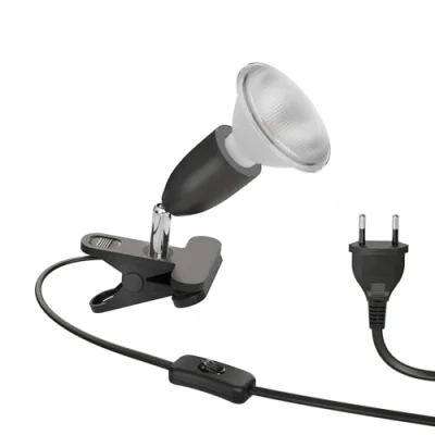 Afbeelding van ledscom.de Klemlamp E27 LIK zwart met reflectorlamp PAR30 LED 994lm warm wit