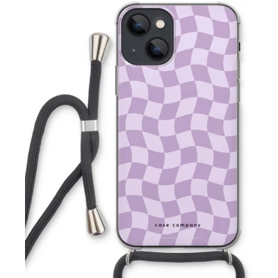 Afbeelding van Case Company® hoesje met Koord geschikt voor iPhone 13 mini Grid Paars Telefoonhoesje Zwart Extra Bescherming aan alle Kanten en Over de Schermrand
