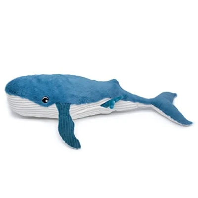 Afbeelding van PTIPOTOS by Les Déglingos Gravillow de walvis pluche dier mama en haar baby cadeau idee voor geboorte blauw 75 cm