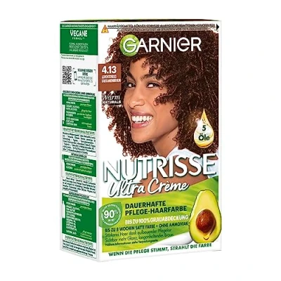 Image de Garnier Nutrisse Ultra Creme Coloration capillaire de soin longue durée 4.13 Châtain clair couvrant jusqu&#039;à 100% des cheveux gris