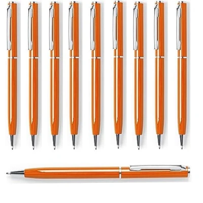 Afbeelding van noTrash2003 10 stuks elegante roterende aluminium balpennen voor kantoor en werkplek zilver, goud, zwart, wit, geel, blauw, rood, oranje, roze, groen (oranje)