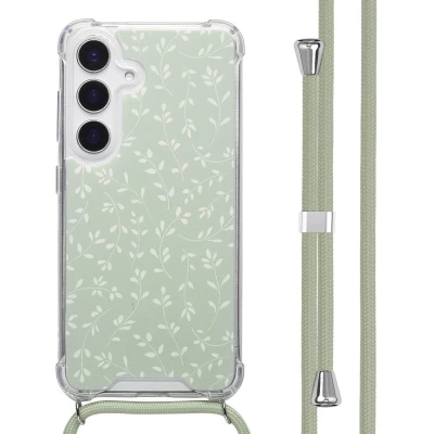 Afbeelding van imoshion Design hoesje met koord voor de Samsung Galaxy S25 Smoke Green Flowers