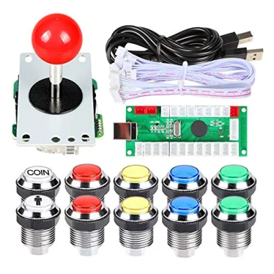 Afbeelding van EG STARTS Arcade DIY Encoder Kit USB naar PC Joystick + 8 manieren 5 Pin Stick Drukknop Verchroomd LED 1 speler &amp; Stukknoppen voor Mame Raspberry Pi 2 3 3B