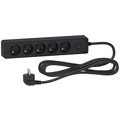 Afbeelding van Schneider Electric ST9353B stekkerdoos, 5 stopcontacten, 2P+T, antraciet, 3 m, zwart