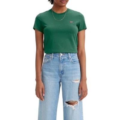 Image de Levi&#039;s The Perfect Tee T shirt pour femme avec logo rayé Chesthit, Vert bistro, L