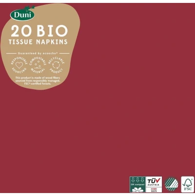 Afbeelding van Duni Servetten Bio 3 laags 33 X Cm Papier Bordeaux 20 Stuks