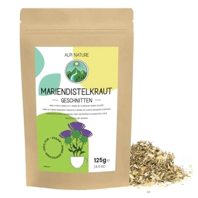 Afbeelding van Mariadistelthee, 125 g, van Alpi Nature, gesneden en gedroogde mariadistelplant, mariadistelkruid voor de bereiding mariadistel, kruidenthee melkdistelpoeder