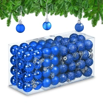 Afbeelding van Relaxdays kerstballen kerstboomversiering kerstboomballen set van 96 onbreekbaar blauw