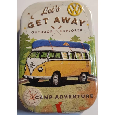 Afbeelding van Pillendoosje VW Let&#039;s Get Away Gevuld met pepermuntjes mint box 4 x 6 cm