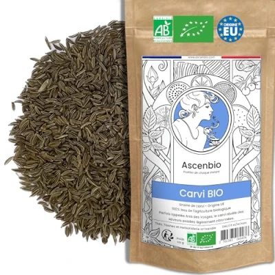 Image de Ascenbio ✿ Carvi ou Cumin des prés BIO Origine EU Epice Saveur et Digestion 100 g Préparé conditionné en France Emballage biodégradable