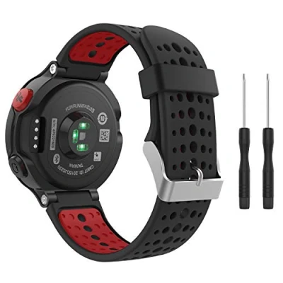 Afbeelding van MoKo Bandje compatibel met Forerunner 235, zachte siliconen vervangende horlogeband fit 235/235 Lite/220/230/620/630/735XT Smartwatch, zwart en rood