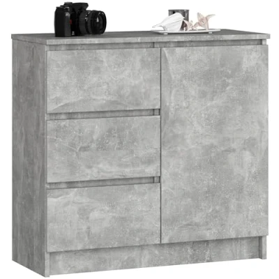 Afbeelding van AKORD K 80 JERRY Commode met 3 laden, kast 2 planken en 1 deur, voor woonkamer, slaapkamer, modern, gelamineerde plaat 16 mm, x 77 35 cm, beton + betonnen voorkant