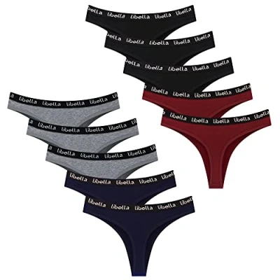 Afbeelding van Libella katoenen dames slipje, multi pack strepen G strings 6, 3207, 3 X zwart / grijs 2 crimson blauw, S