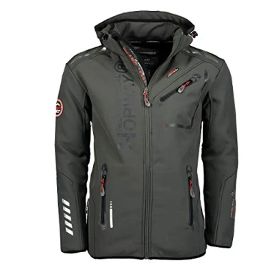 Afbeelding van Geographical Norway Royauté Tactische herenjas met kap, softshell, winddicht, waterdicht, geschikt voor buiten, merkproductie, Grijs/Zwart